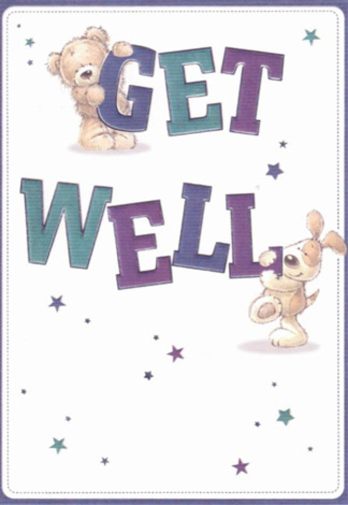 This beautifully illustrated get well card is a true celebration of gentle encouragement, reflecting the welcoming nature of Malden Rushett's community. Filling the scene are two delightful companions-a genial bear and a lively puppy-captured in playful poses, each one symbolizing the comforting bond of friendship so familiar to those in the local area. Around them, dazzling stars seem to float on a breeze, their shades of blue and violet sprinkling good wishes through the fresh, clean background, reminiscent of the early morning sky above Malden Rushett Green. The typography is bold and expressive, shaded in purples and aquas, grounding the design in reassurance and hope. There's an almost tactile sensation to the illustration: you can imagine the bear's soft, plush fur and the puppy's velvety, floppy ears beneath your fingertips. The scene feels like sending a soothing bouquet-a perfect pairing of visuals and emotion-artfully crafted by Flowers Malden Rushett for neighbors along Rushett Lane or those recovering nearby. The lightness and joyful energy carried throughout the artwork echo the uplift one receives from a thoughtful surprise delivery, a gift that radiates positivity and care whatever the recipient's age.